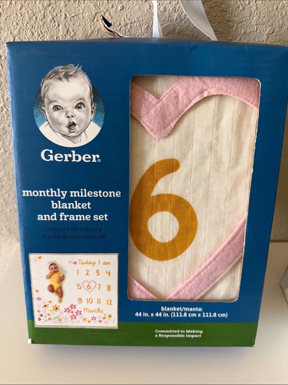 Gerber White Baby Milestone Blanket with Pink Heart and Gold Number